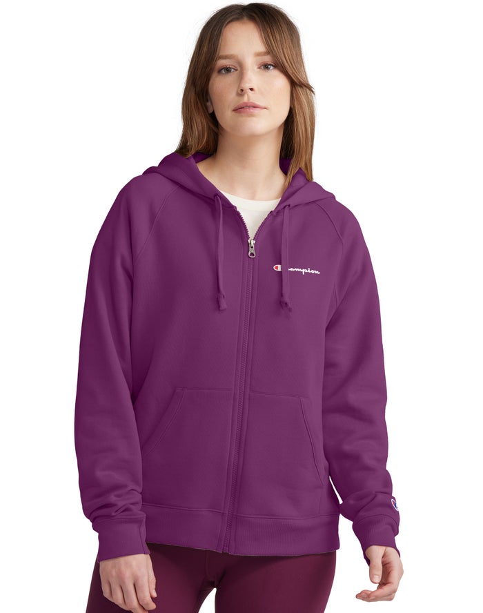 Champion Dame Hættetrøje MørkeLilla - Powerblend Fleece Full Zip - Danmark QGD-852470